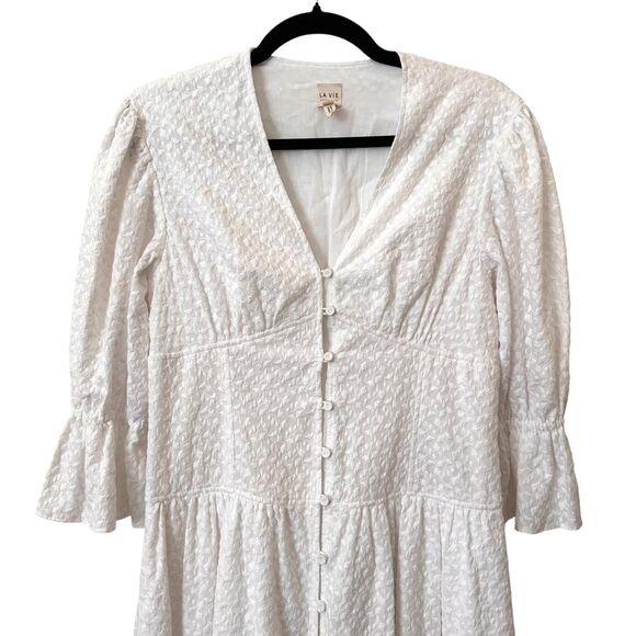 LA VIE REBECCA TAYLOR Leaf Embroidered Button Front Dress White XS - Picture 5 of 7